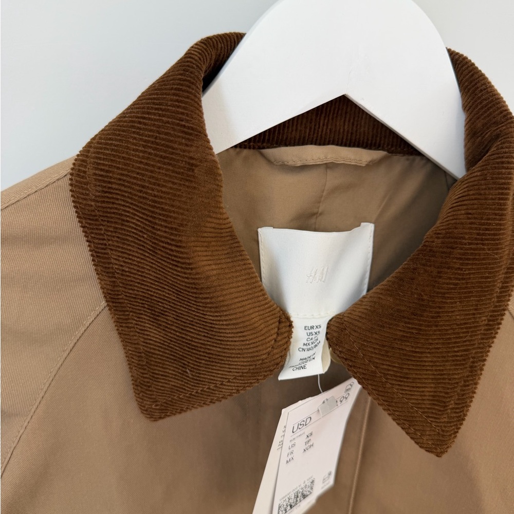 NWT H&M Tan Barn Jacket with Corduroy Collar XS - Picture 2 of 7